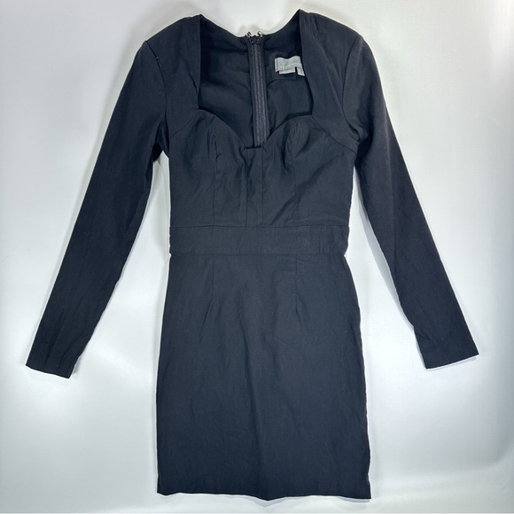 By Anthropologie corset seam black mini dress long sleeve size 0 - Picture 2 of 10